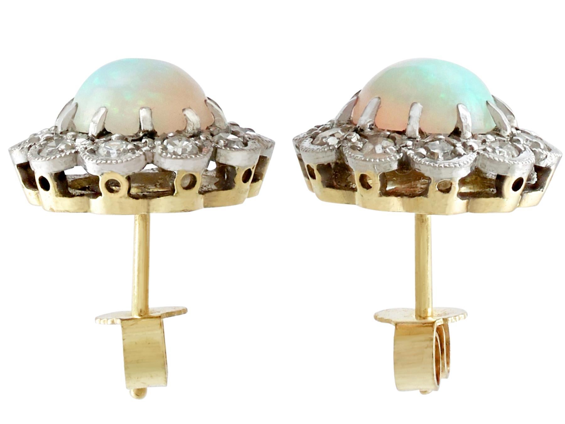 1.65 Carat Opal and Diamond, Yellow Gold Cluster Earrings 1