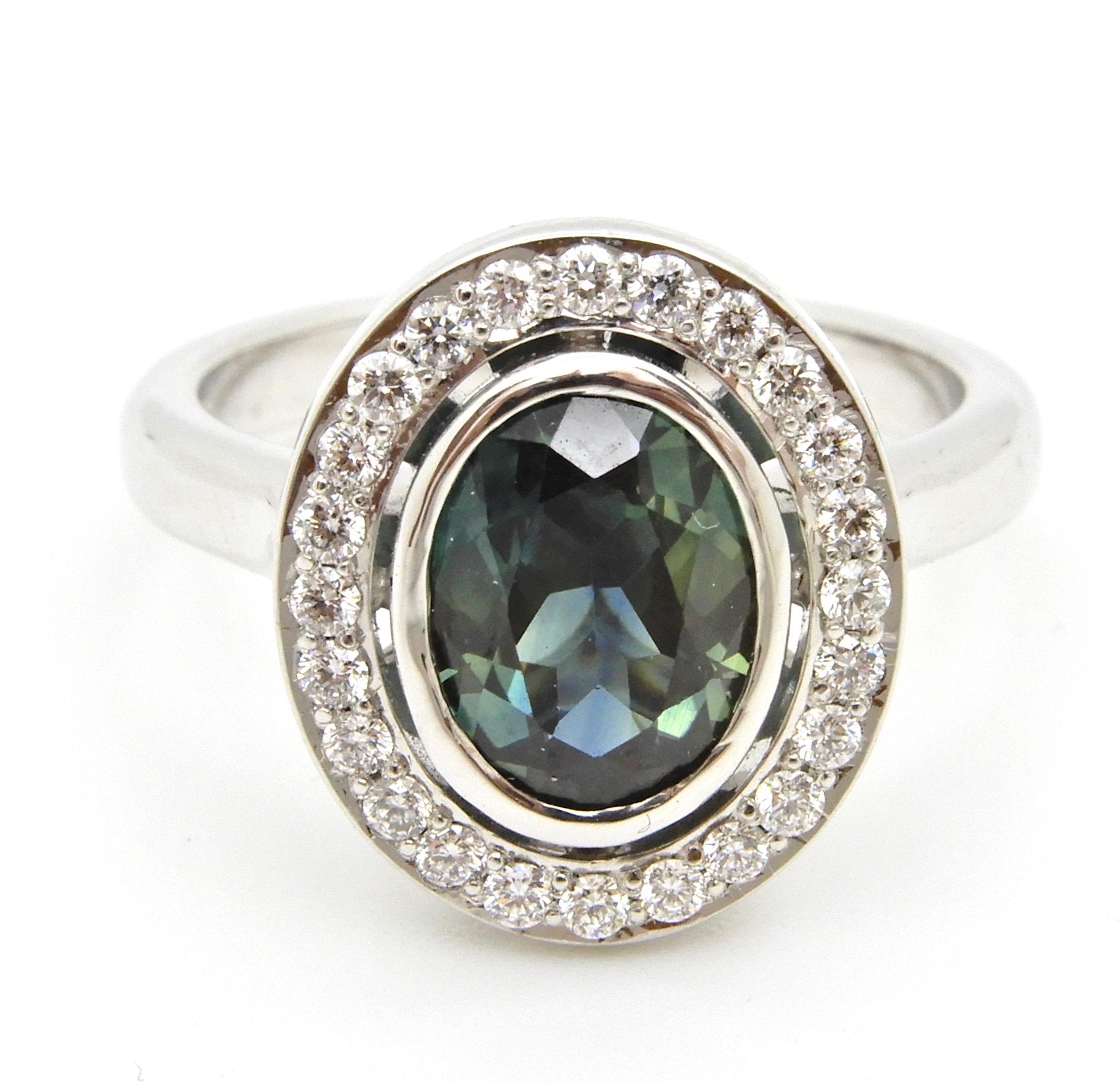 oval green blue sapphire engagement ring