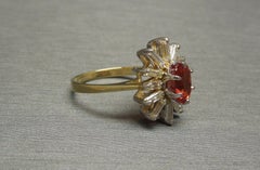 1.65 Carat Padparadscha Sapphire Solitaire & Baguette Diamond 18 Karat Gold Ring
