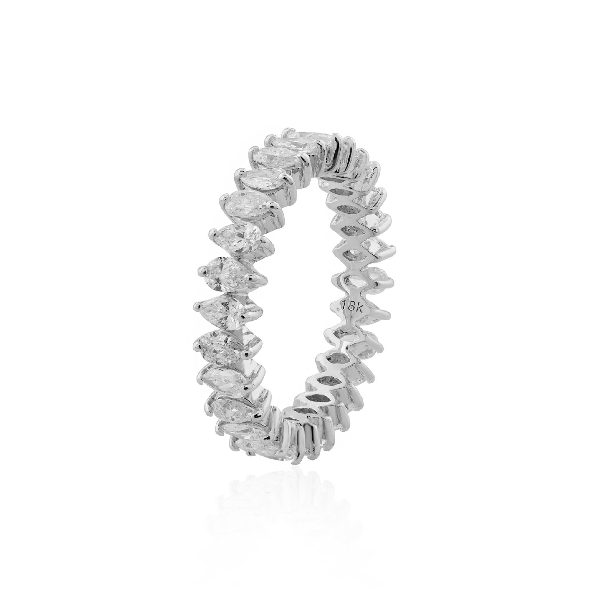 Modern 1.65 Carat Pear Shape Diamond Band Ring 14 Karat White Gold Handmade Jewelry For Sale
