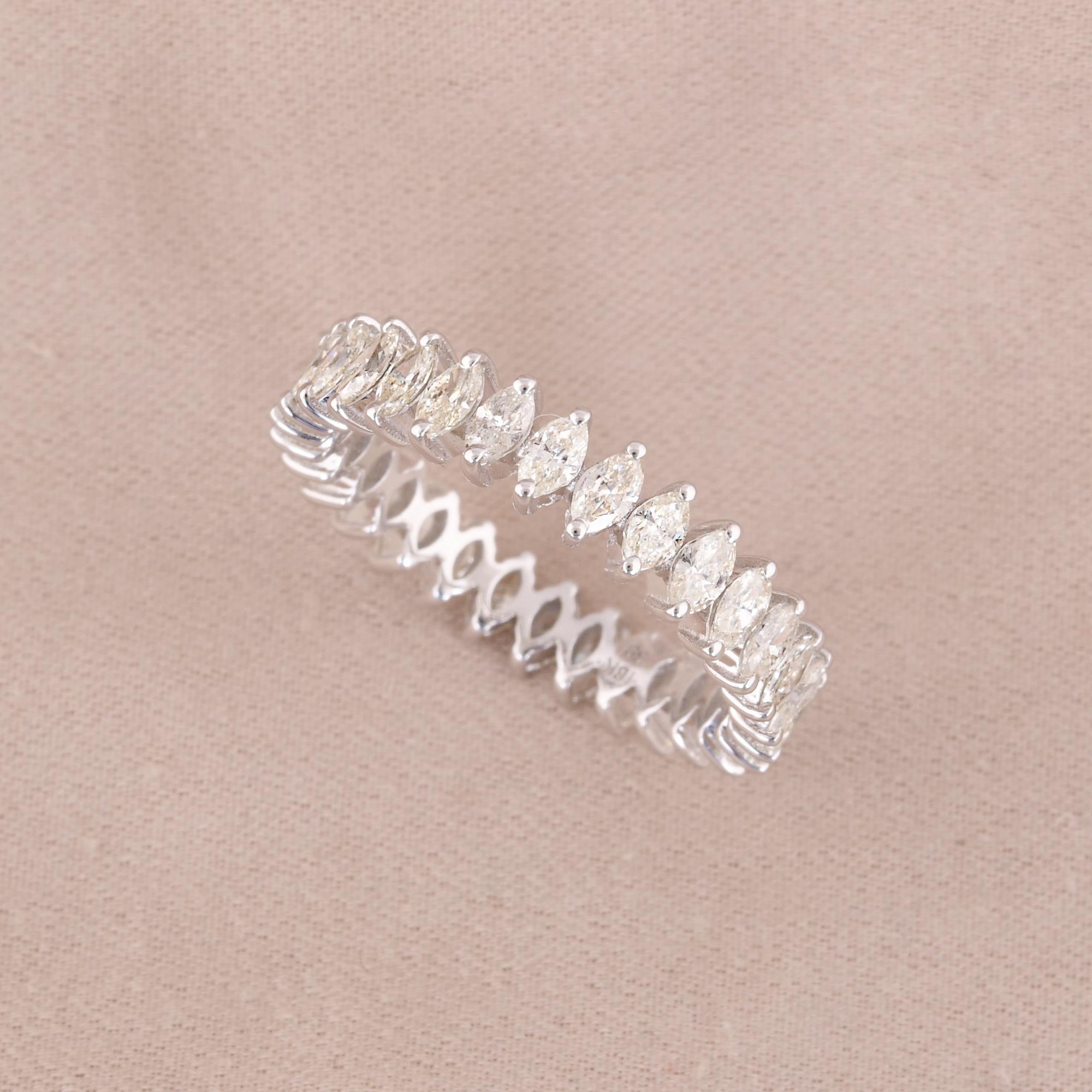 Pear Cut 1.65 Carat Pear Shape Diamond Band Ring 14 Karat White Gold Handmade Jewelry For Sale
