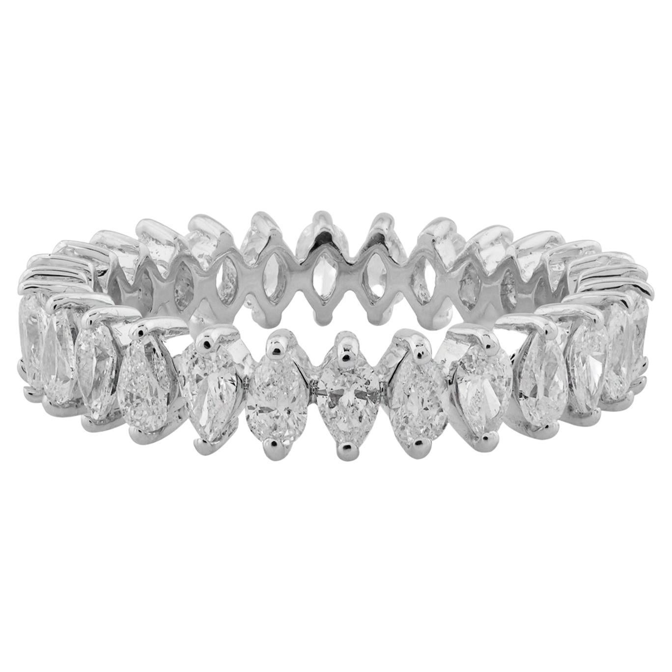 1.65 Carat Pear Shape Diamond Band Ring 18 Karat White Gold Handmade Jewelry For Sale
