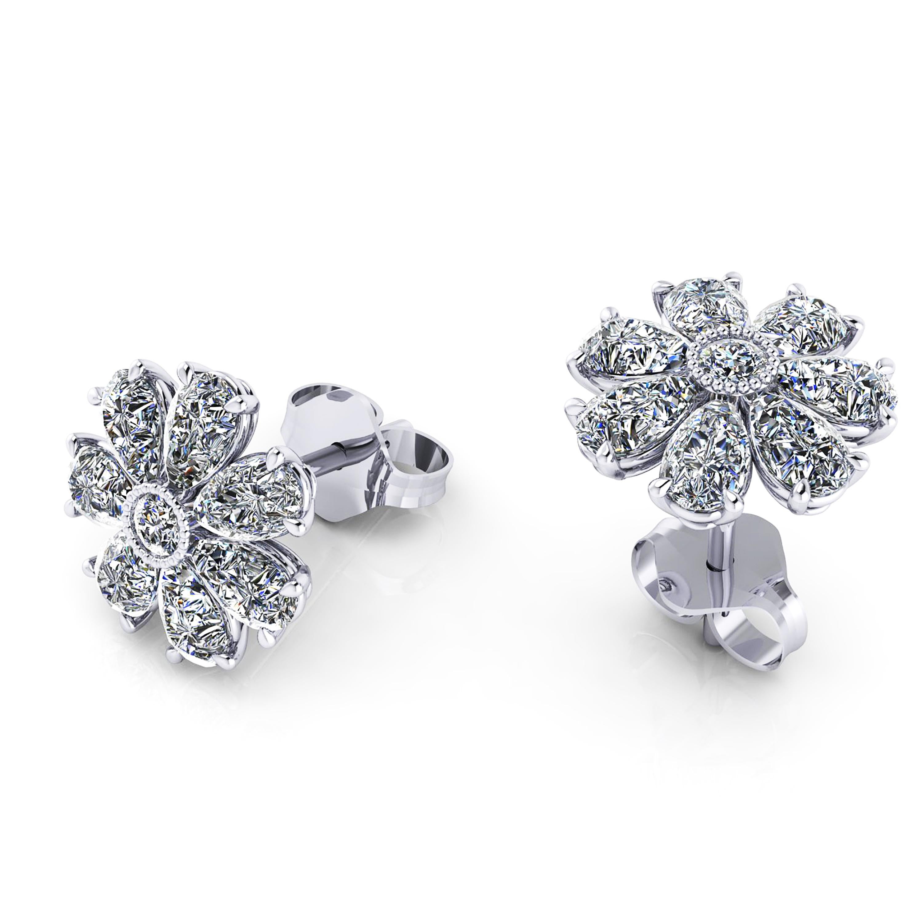 1.65 carat Pear Shape diamond Flower earring studs, conceived in Platinum 950 by FERRUCCI NEW YORK, with the best Italian craftsmanship in New York city, delicate and easy to wear in any occasion.