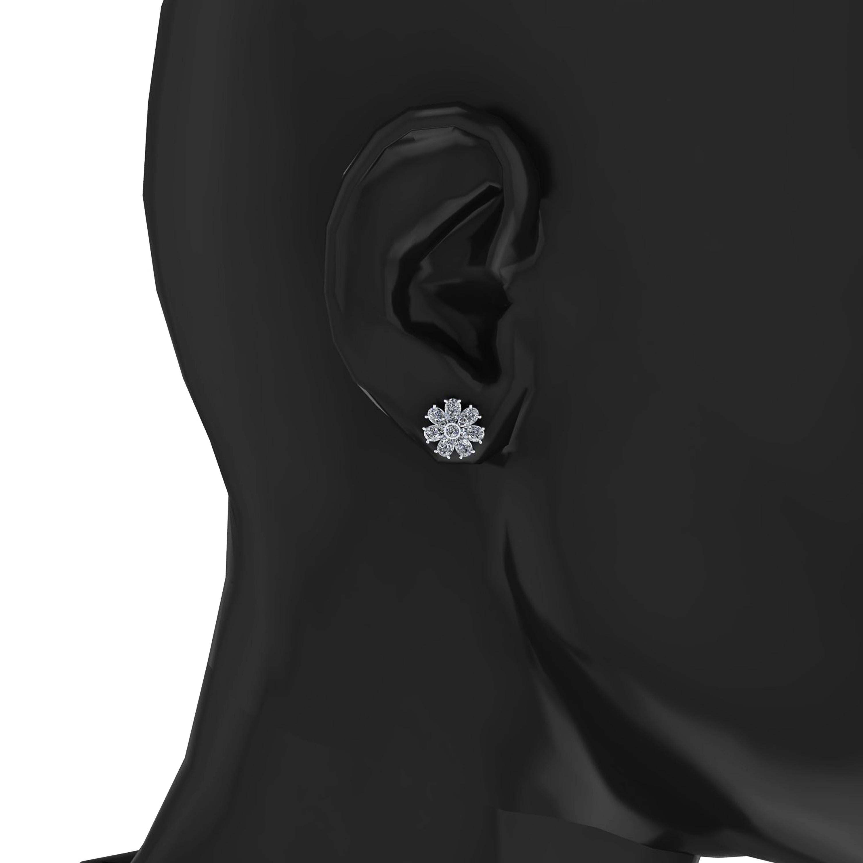 Pear Cut 1.65 Carat Pear Shape Diamond Flower Earring Studs in Platinum 950 For Sale