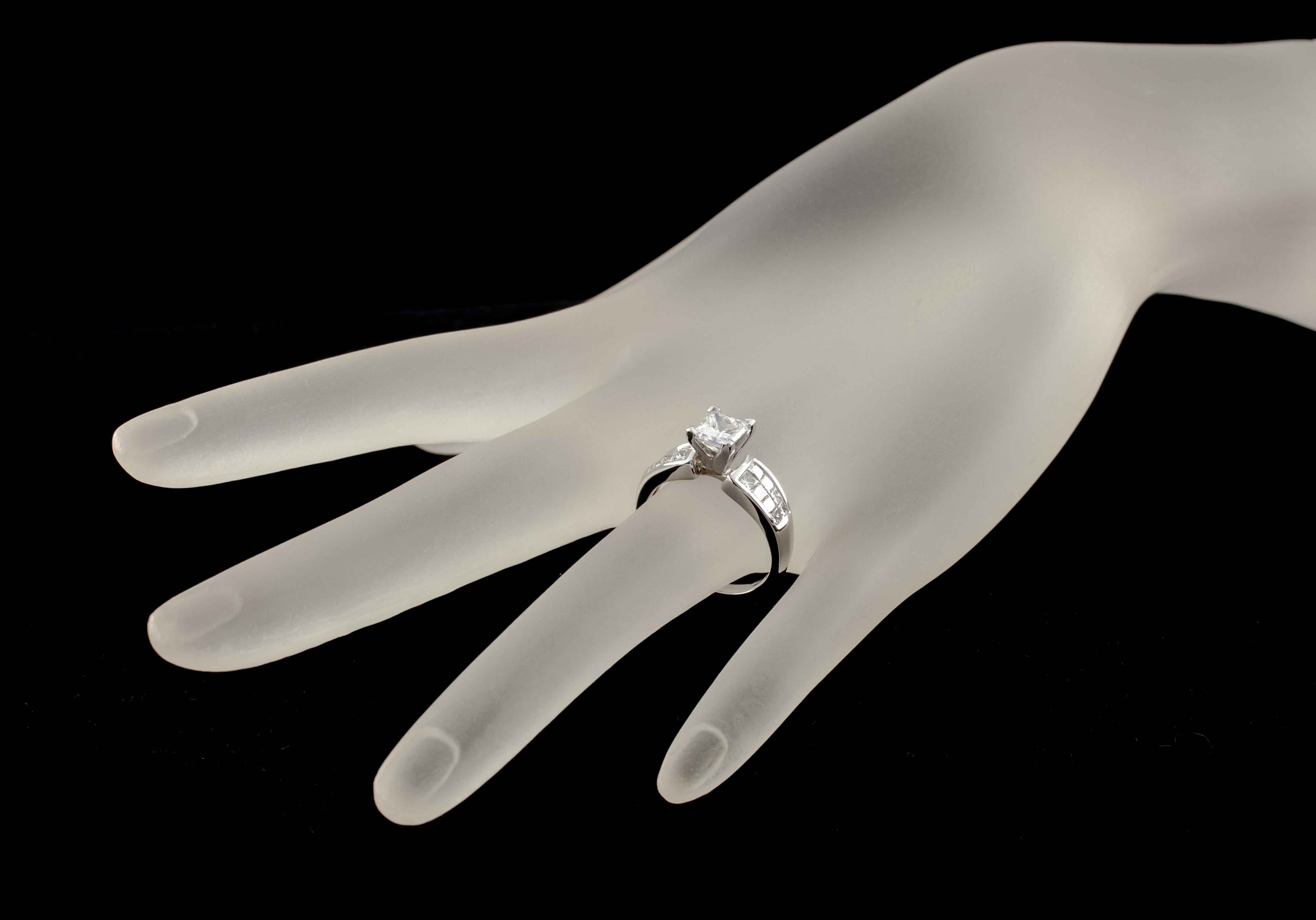 1.65 Carat Princess Cut Diamond 14 Karat White Gold Ring IGI Certified In Excellent Condition In Sherman Oaks, CA
