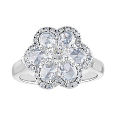 1.65 Carat Rose Cut and Round Diamonds Gold Flower Ring