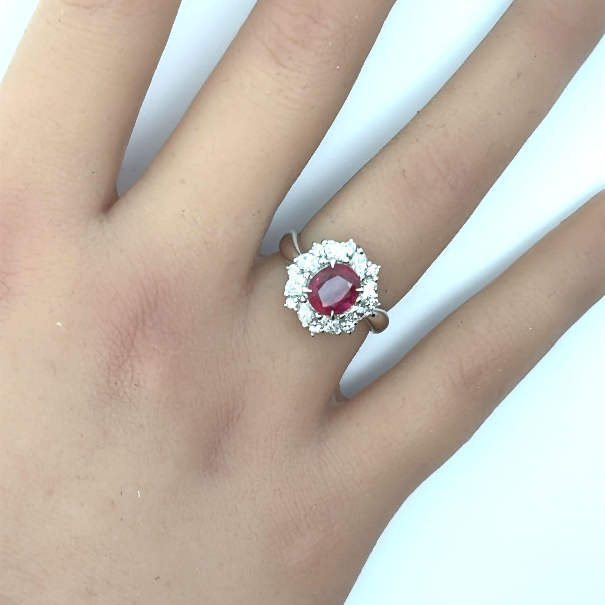 1.65 Carat Ruby Diamond Platinum Ring, GIA Certified In New Condition For Sale In Beverly Hills, CA