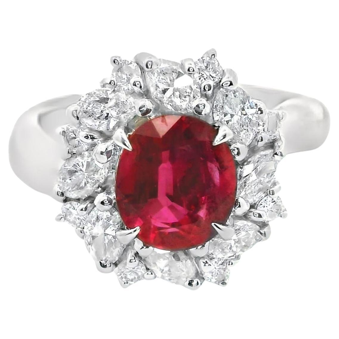 1.65 Carat Ruby Diamond Platinum Ring, GIA Certified