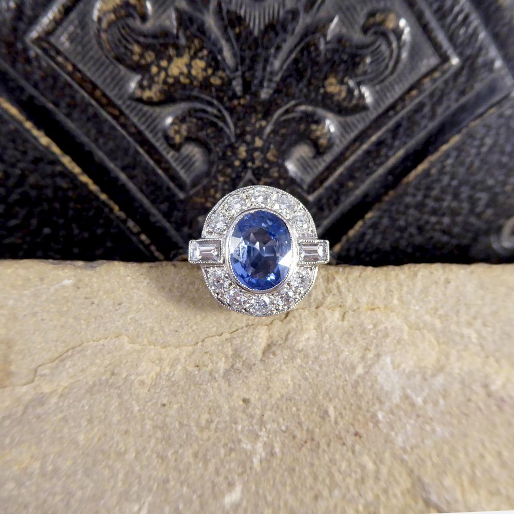 1.65 Carat Sapphire and Diamond Cluster Engagement Ring mounted in Platinum 4