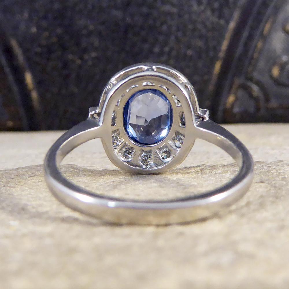 Baguette Cut 1.65 Carat Sapphire and Diamond Cluster Engagement Ring mounted in Platinum