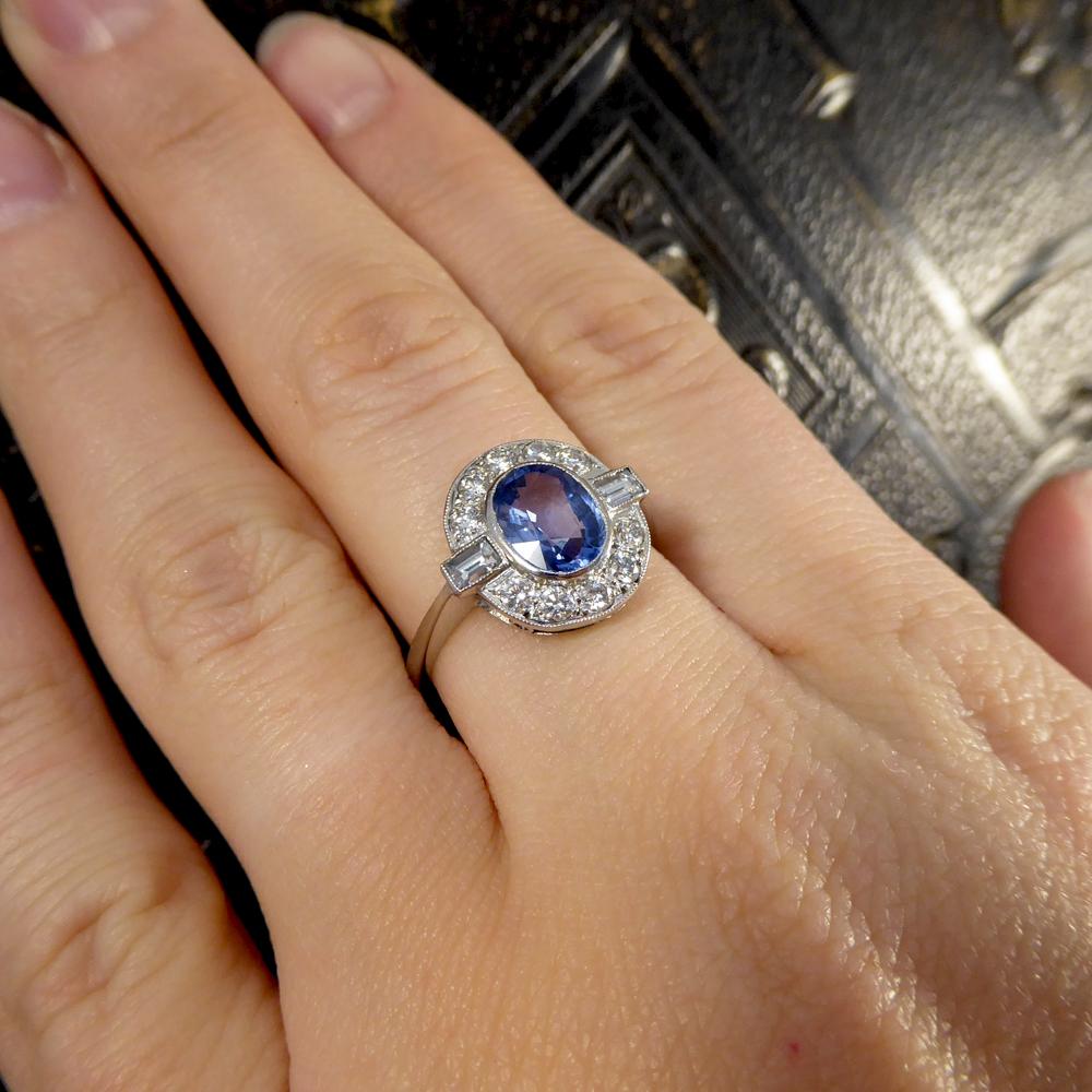 1.65 Carat Sapphire and Diamond Cluster Engagement Ring mounted in Platinum 2