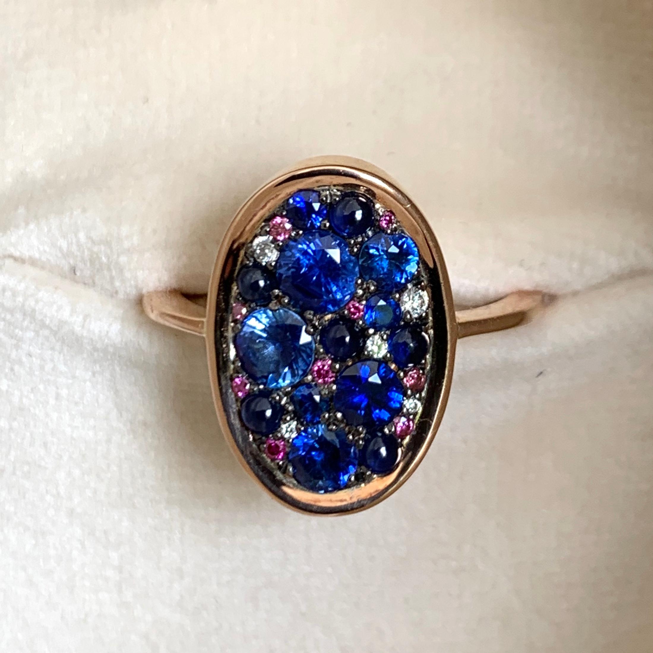 1.65 Carat Sapphire & Purple Diamond Pave Ring 14