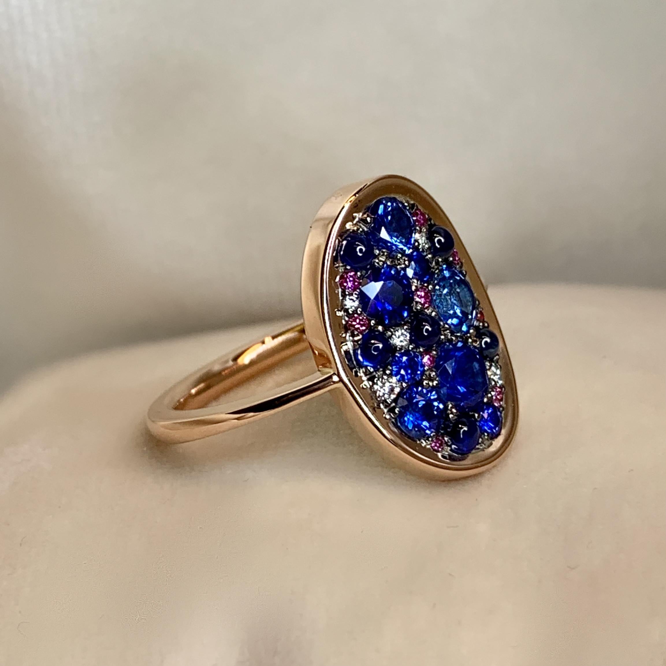 Round Cut 1.65 Carat Sapphire & Purple Diamond Pave Ring