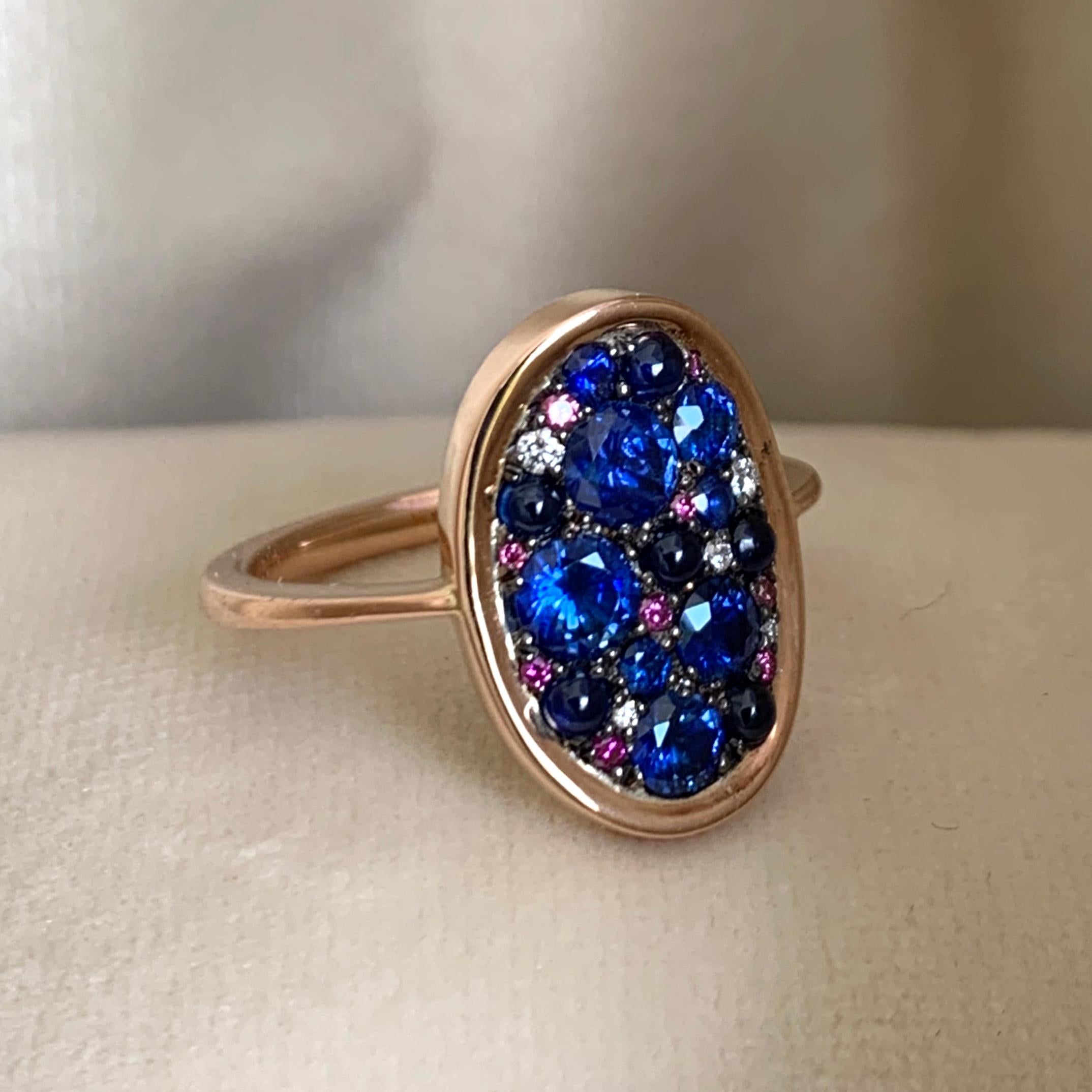 Contemporary 1.65 Carat Sapphire & Purple Diamond Pave Ring
