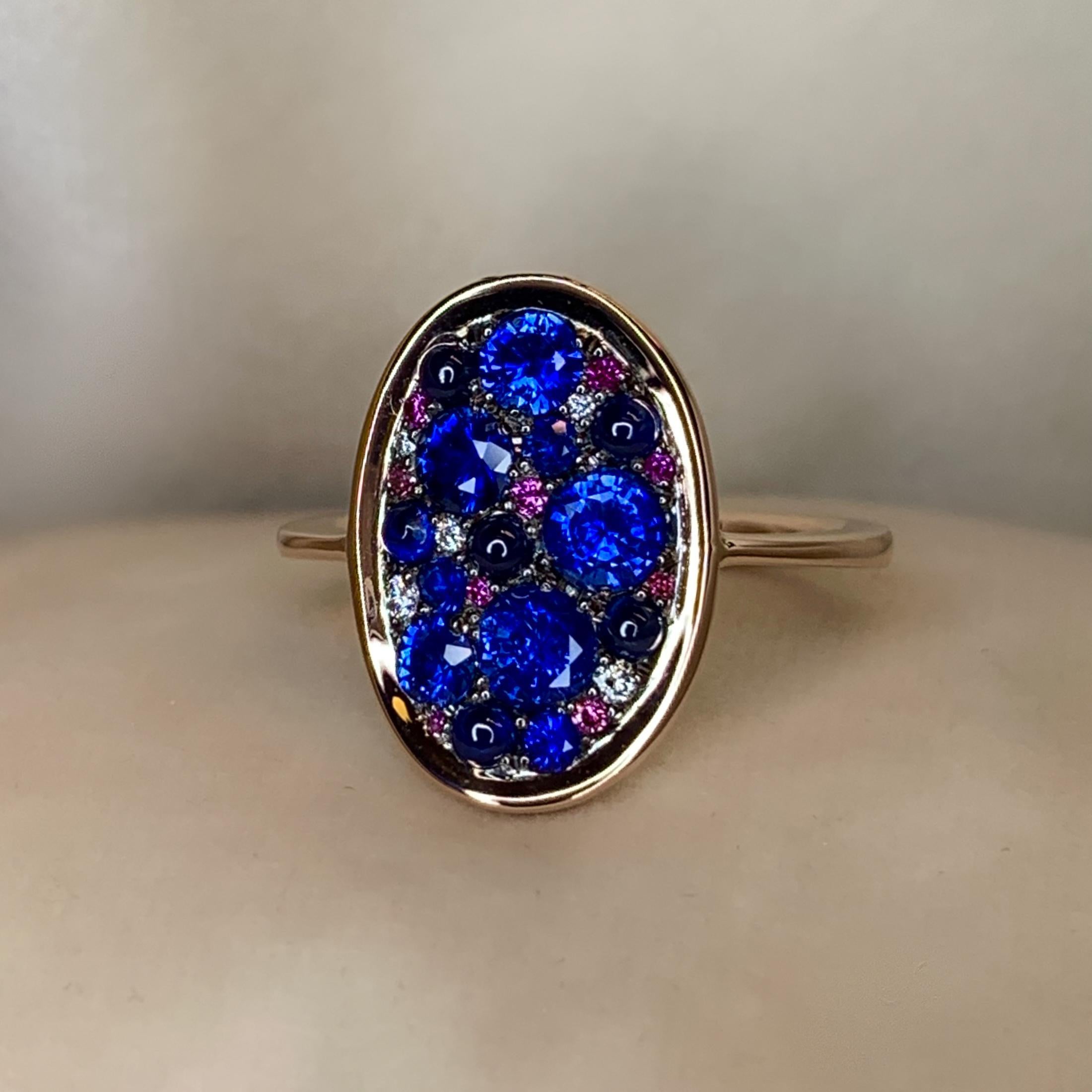 1.65 Carat Sapphire & Purple Diamond Pave Ring In New Condition In Antwerp, BE