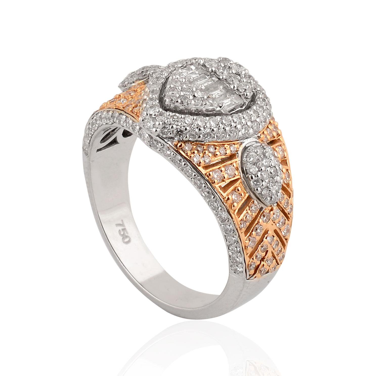 1,65 Karat SI Reinheit HI Farbe Baguette Diamant Kuppel Feiner Ring 14k Gelbgold (Moderne) im Angebot