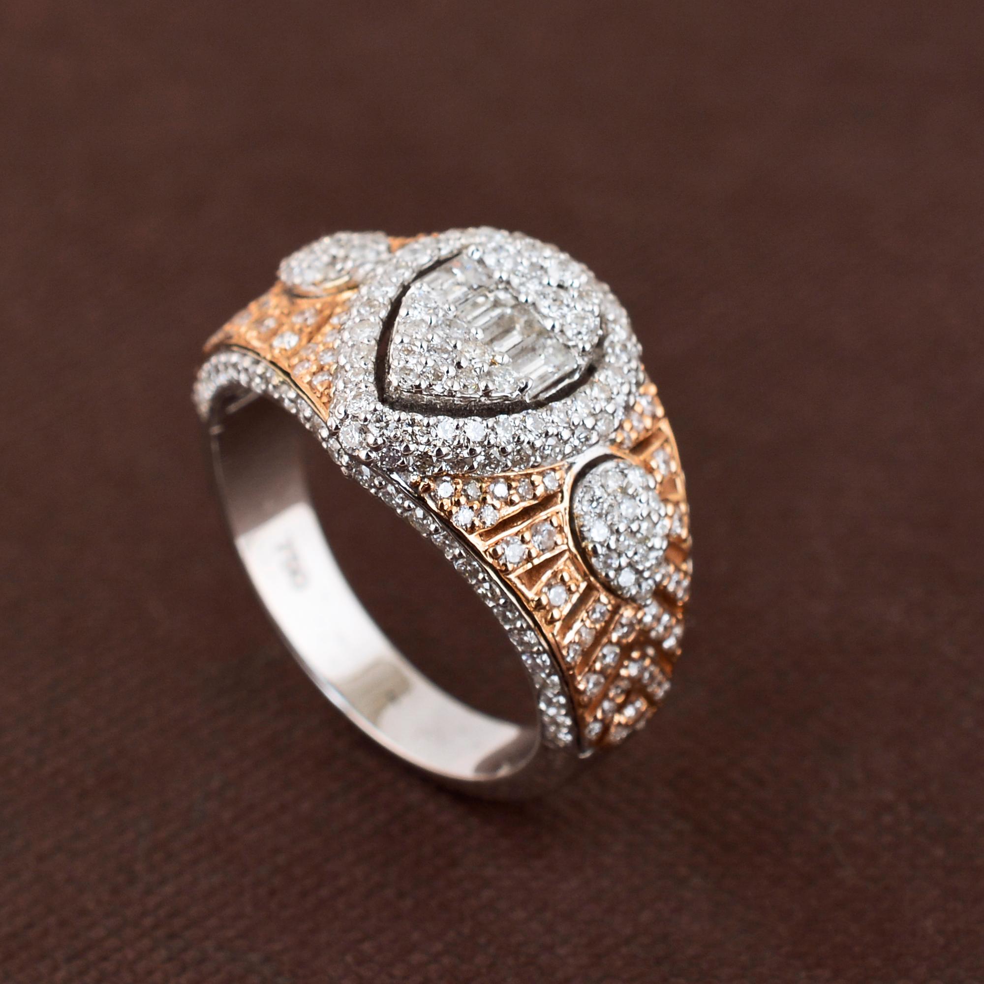 1,65 Karat SI Reinheit HI Farbe Baguette Diamant Kuppel Feiner Ring 14k Gelbgold (Baguetteschliff) im Angebot