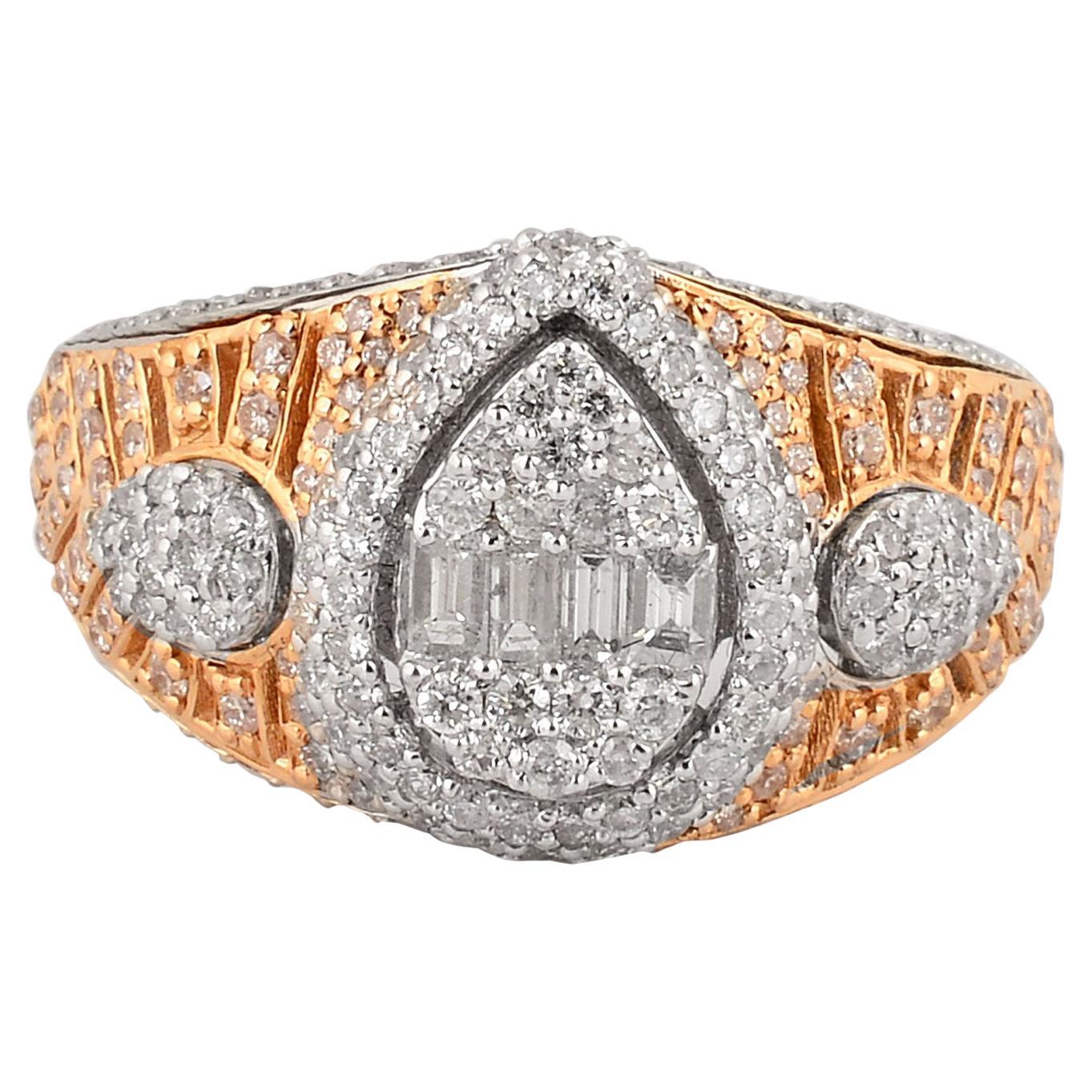 1.65 Carat SI Clarity HI Color Baguette Diamond Dome Fine Ring 14k Yellow Gold