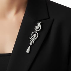 1.65 Carat SI Clarity HI Color Diamond Flower Brooch Pendant 14 Karat White Gold