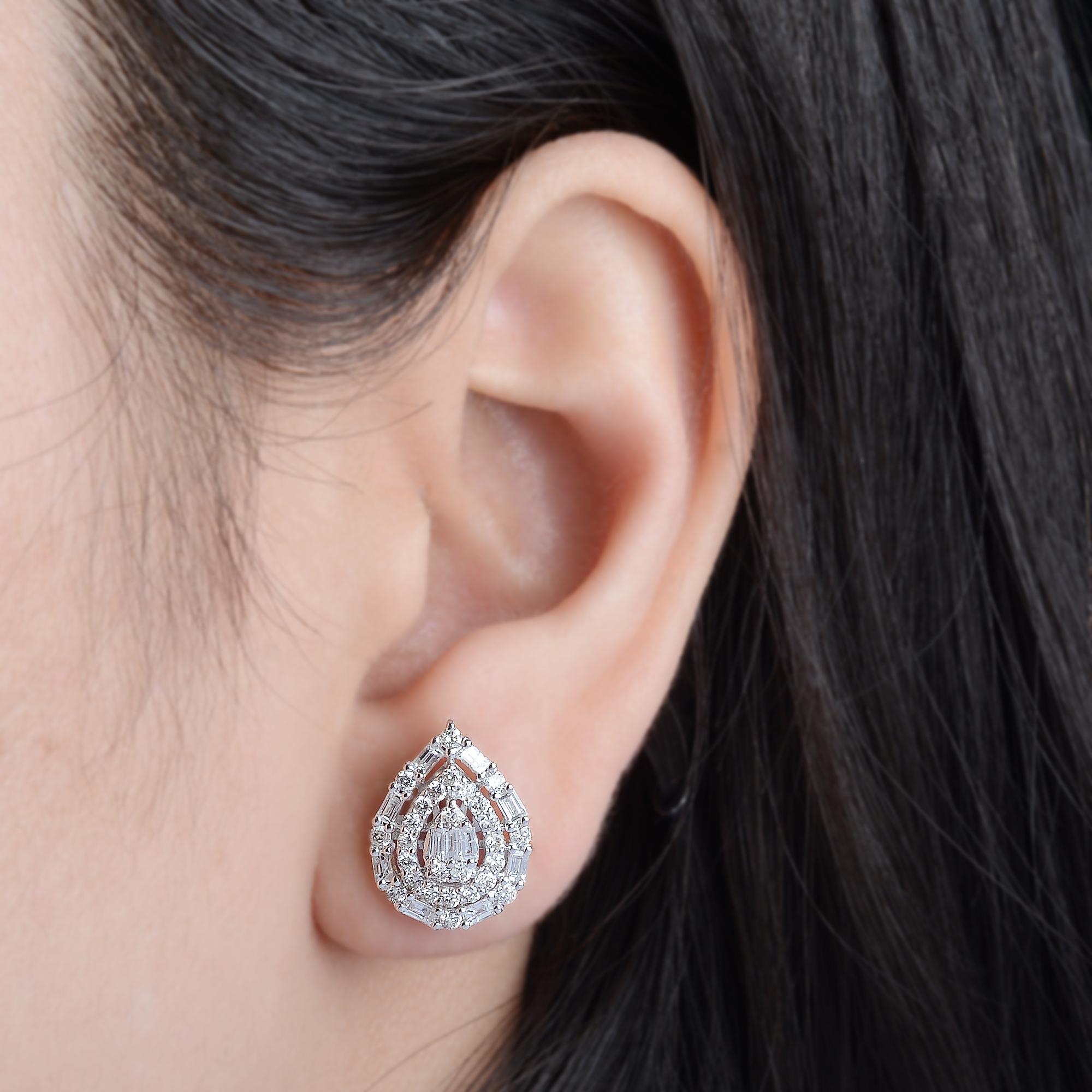 Moderne 1.65 Carat SI/H Baguette Brilliant Cut Diamond Stud Ears 14k White Gold en vente