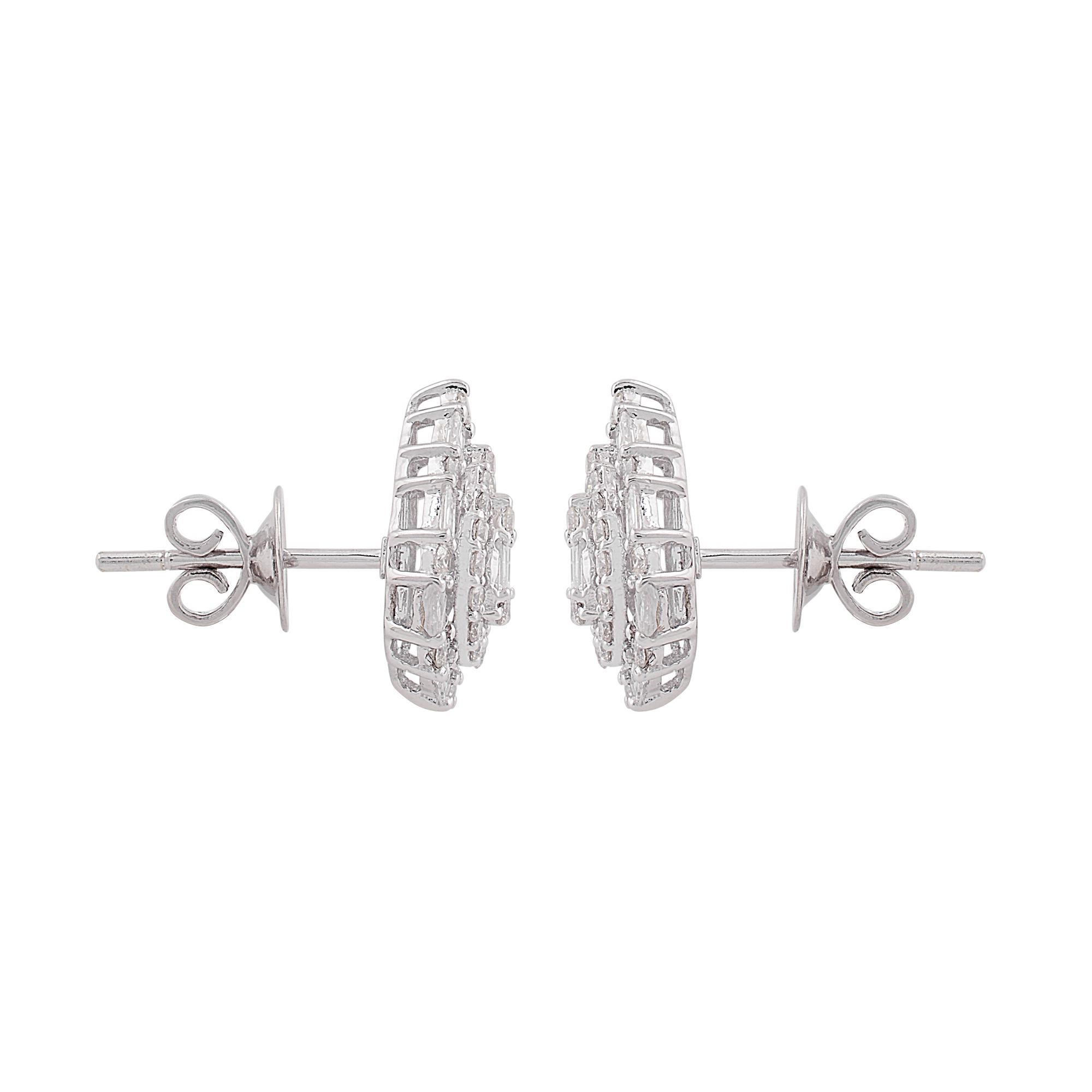 1.65 Carat SI/H Baguette Brilliant Cut Diamond Stud Ears 14k White Gold Neuf - En vente à Diera, Dubai