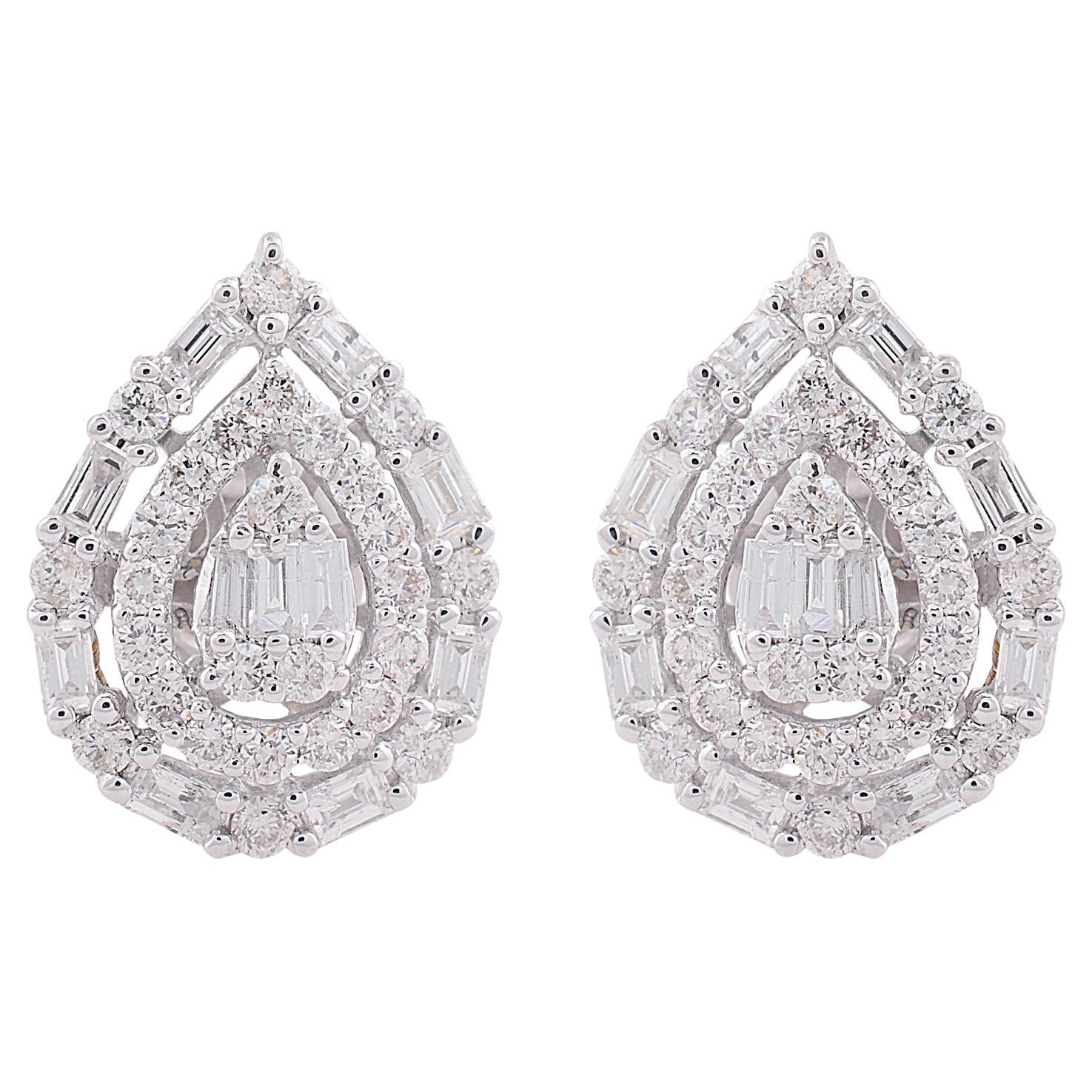 Orecchini con diamanti a perno da 1,65 carati SI/H taglio baguette Brilliante, oro bianco 14k
