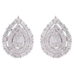Orecchini con diamanti a perno da 1,65 carati SI/H taglio baguette Brilliante, oro bianco 14k