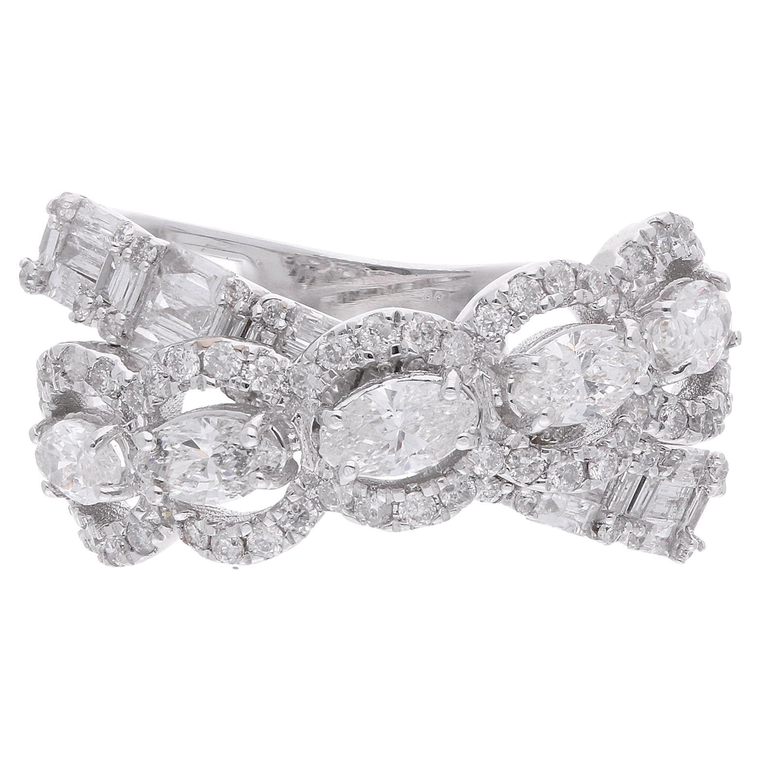 Bague en or blanc 18 carats avec diamants tailles multiples et brillants de 1,65 carat SI/H