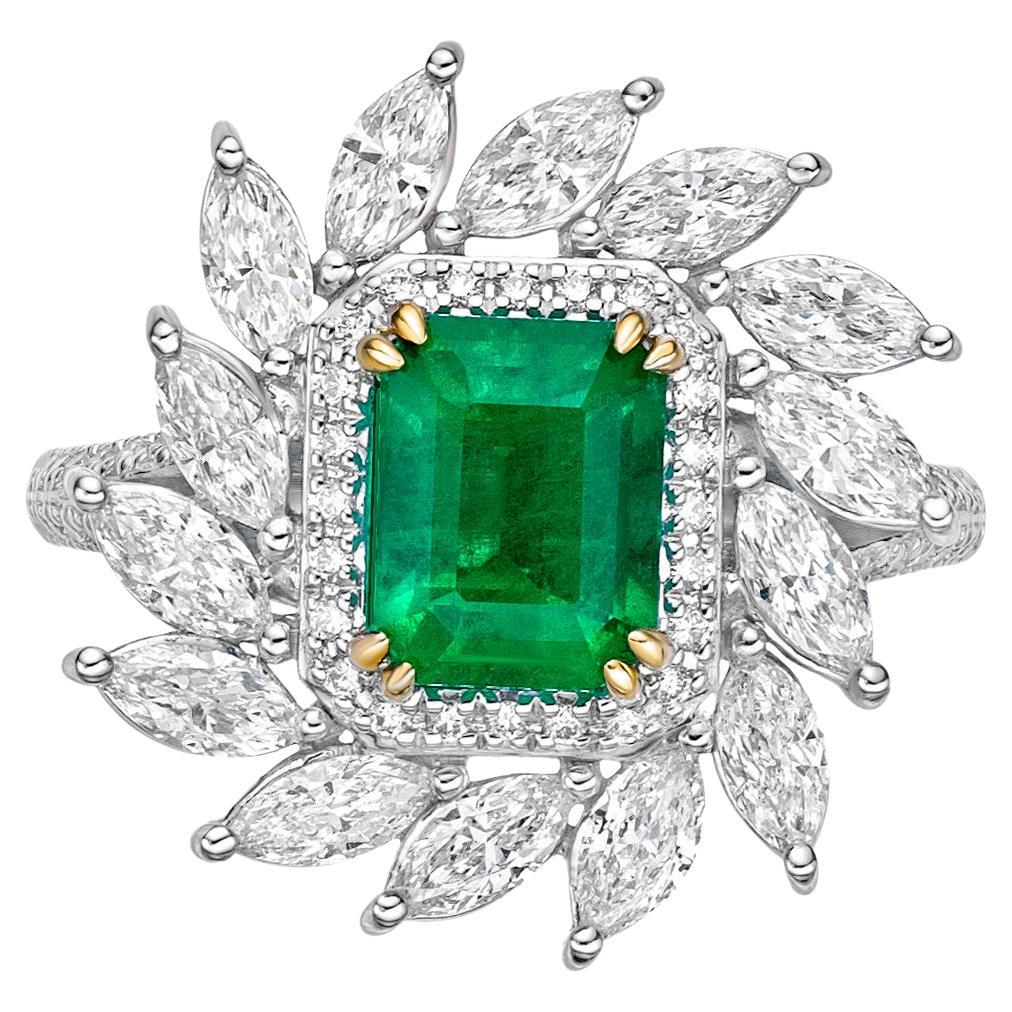 Sunita Nahata Sunflower Emerald 1.65ct. Ring in 18KWYG with White Diamond.