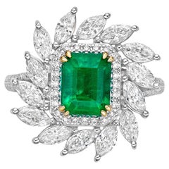 Sunita Nahata Sonnenblumen-Smaragd 1,65 Karat. Ring aus 18KWYG mit weißem Diamant.