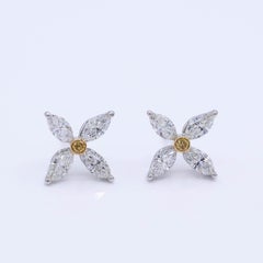 1.65 Carat TW Victorian Style Marquise and Fancy Yellow Diamond Flower Studs