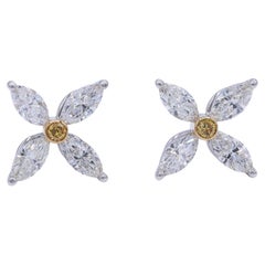 1.65 Carat TW Victorian Style Marquise and Fancy Yellow Diamond Flower Studs