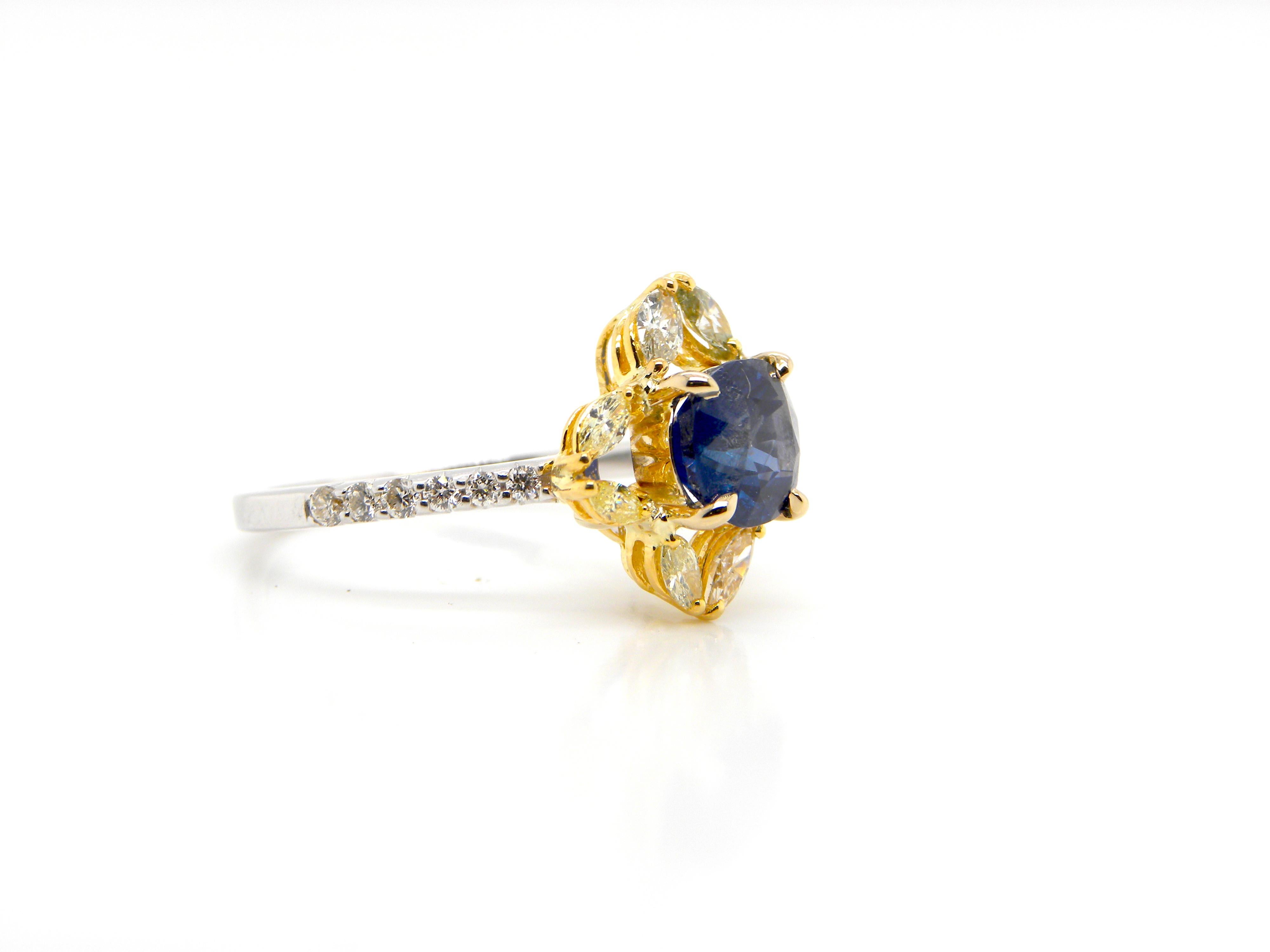 1.65 Carat Unheated Burmese Blue Sapphire and Diamond Gold Engagement Ring 4