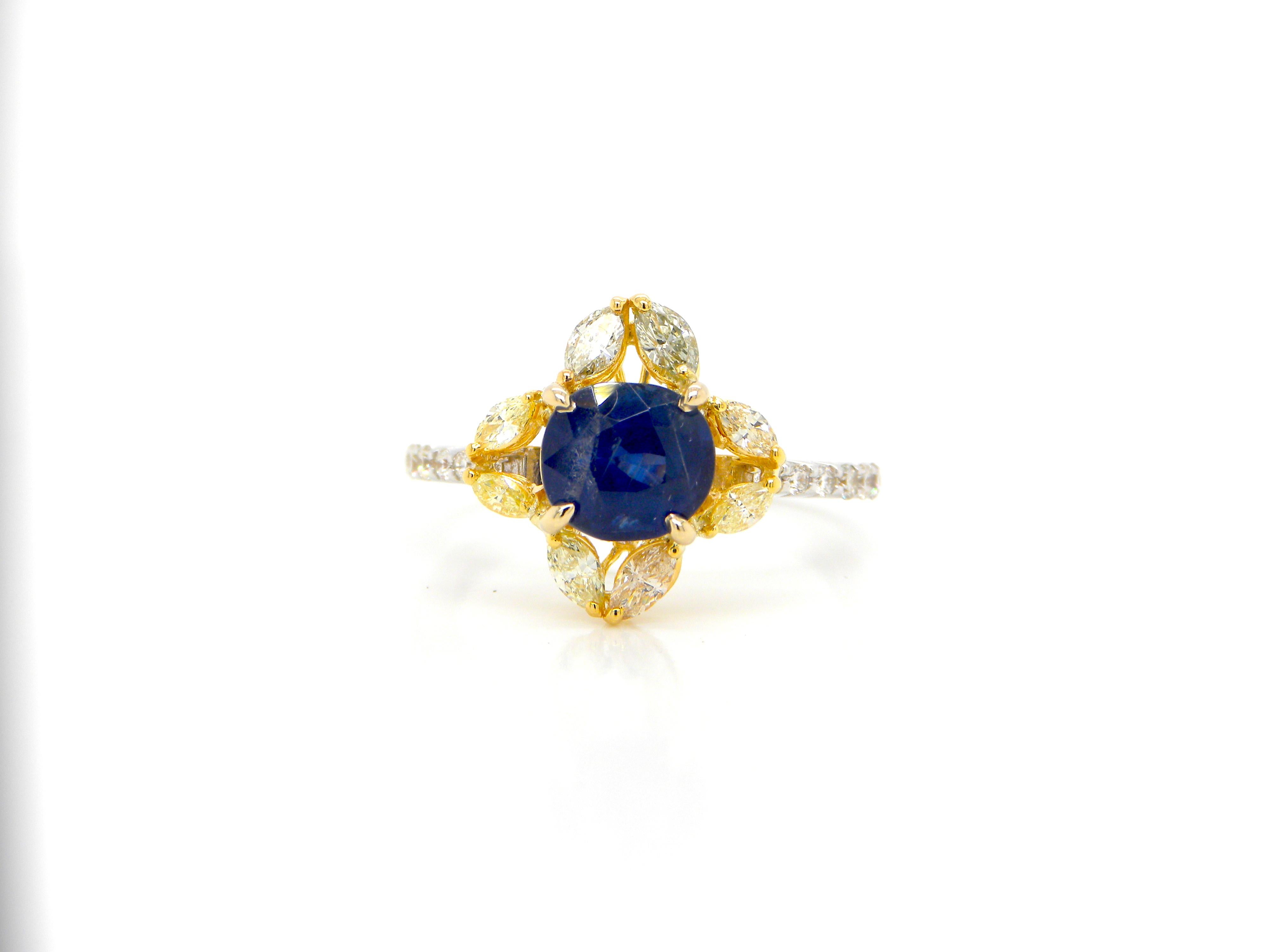 1.65 Carat Unheated Burmese Blue Sapphire and Diamond Gold Engagement Ring 5