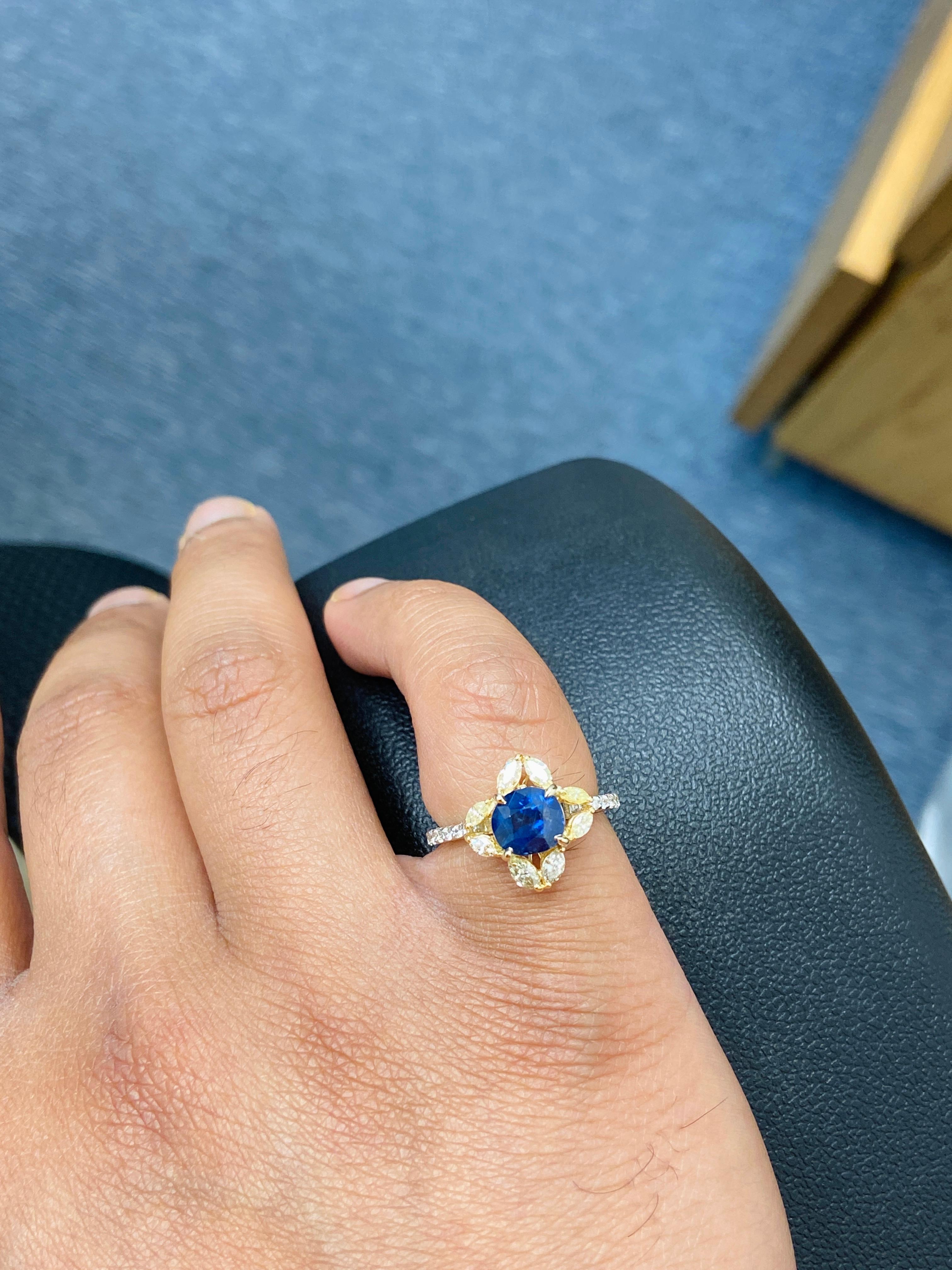 1.65 Carat Unheated Burmese Blue Sapphire and Diamond Gold Engagement Ring 8