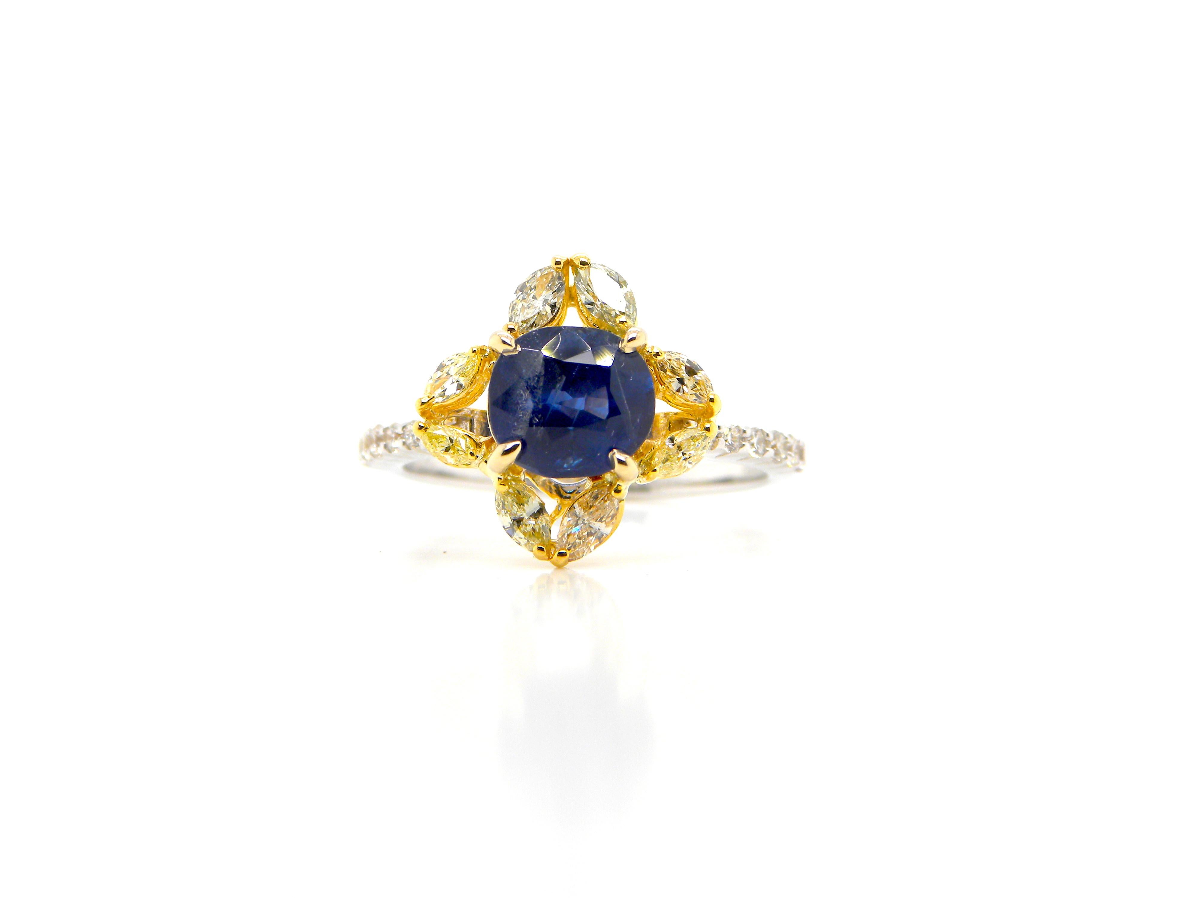 1.65 Carat Unheated Burmese Blue Sapphire and Diamond Gold Engagement Ring 1