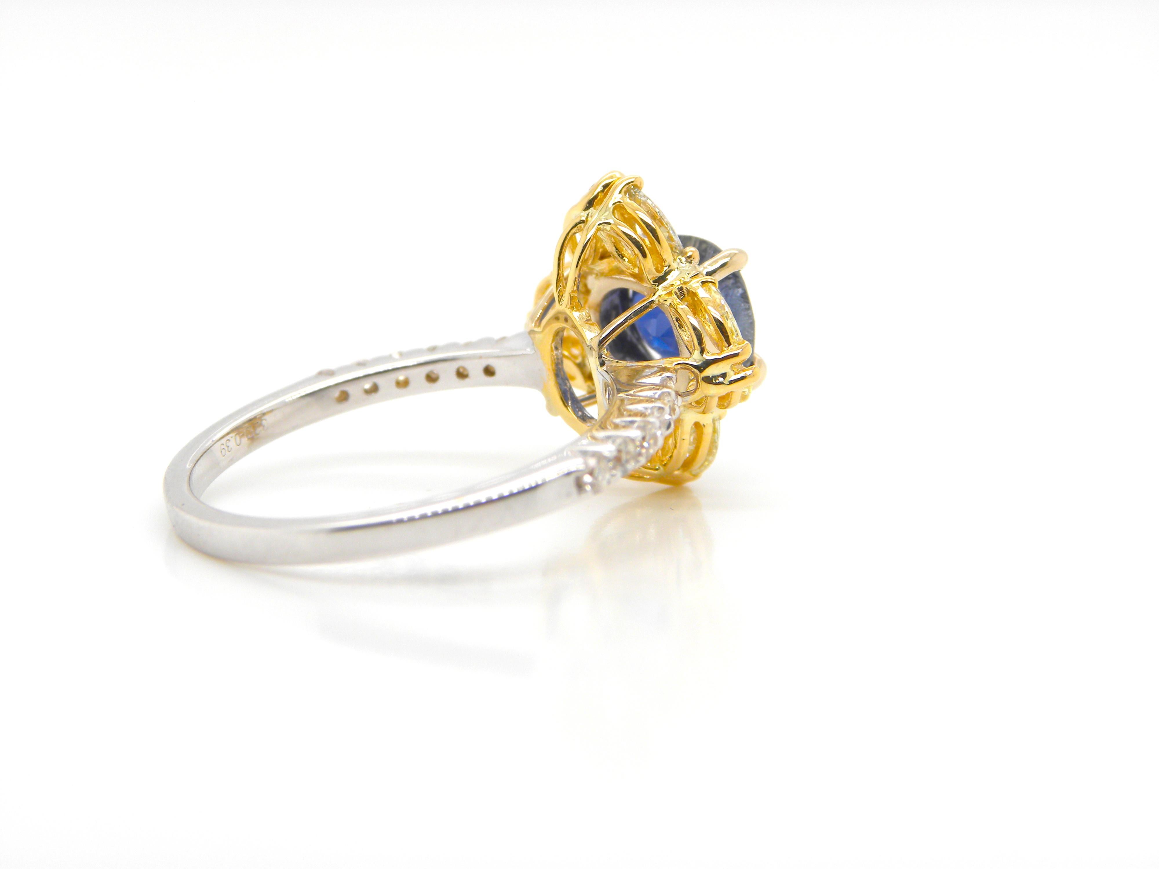 1.65 Carat Unheated Burmese Blue Sapphire and Diamond Gold Engagement Ring 3