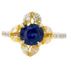 1.65 Carat Unheated Burmese Blue Sapphire and Diamond Gold Engagement Ring