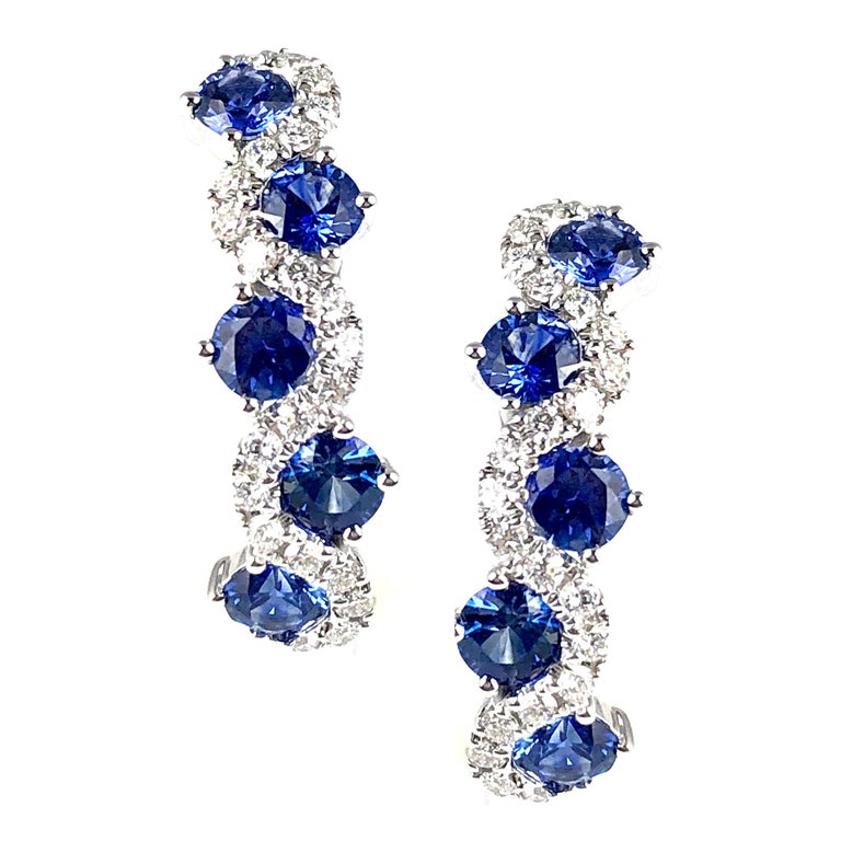 1.65 Carat Vivid Blue Sapphire and Diamond Lever-Back Stud Earrings in 18k Gold 1
