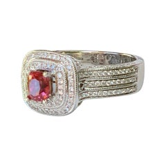 1.65 Carat Vivid Sparkling Pink Sapphire Diamond Double Halo White Gold Ring