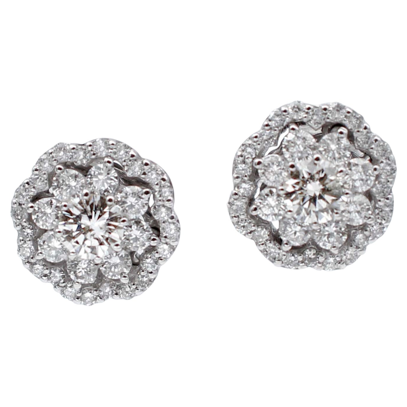 Pendientes flor de oro blanco de 18 quilates con diamantes blancos de 1,65 quilates