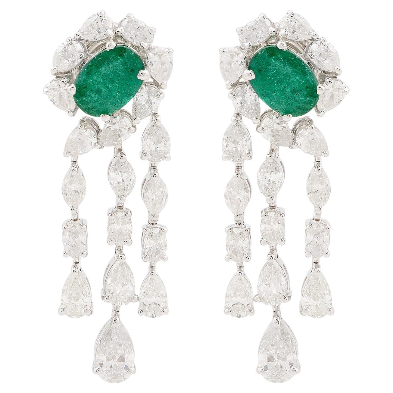 1.65 Carats Emerald Diamond 14 Karat Gold Chandelier Earrings For Sale