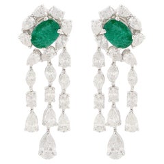 1.65 Carats Emerald Diamond 14 Karat Gold Chandelier Earrings
