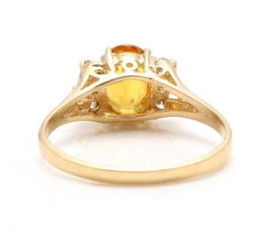 Round Cut 1.65 Carat Exquisite Natural Orange Sapphire and Diamond 14K Solid Yellow Gold For Sale