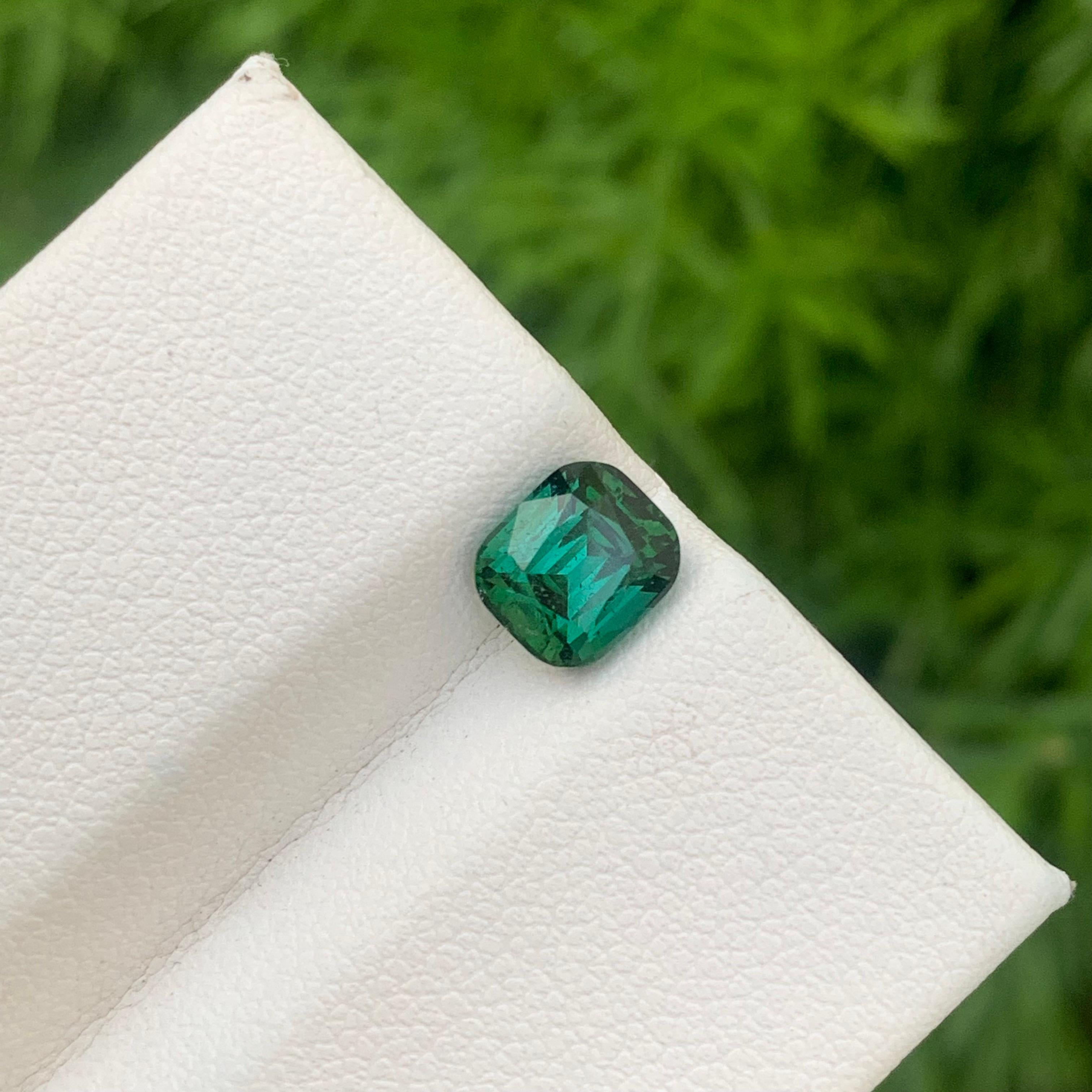 Arts and Crafts 1.65 Carats Natural Loose Lagoon Green Tourmaline Cushion Cut Afghan Mine For Sale