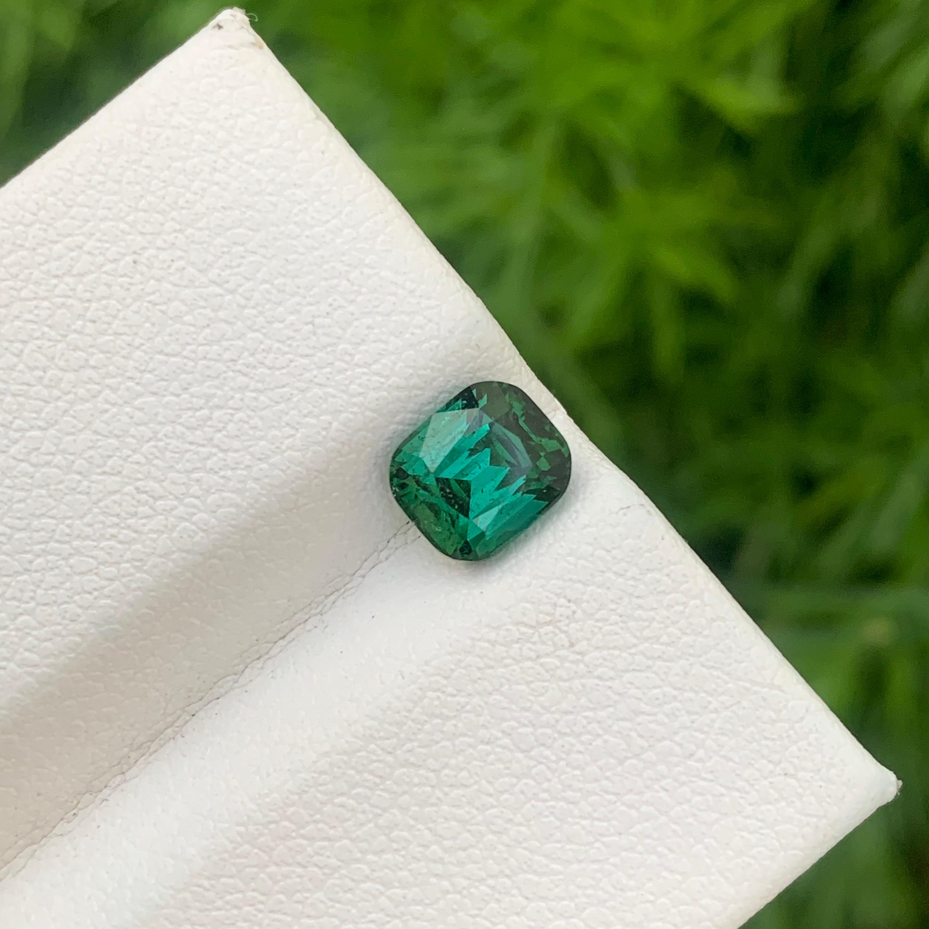 Women's or Men's 1.65 Carats Natural Loose Lagoon Green Tourmaline Cushion Cut Afghan Mine For Sale