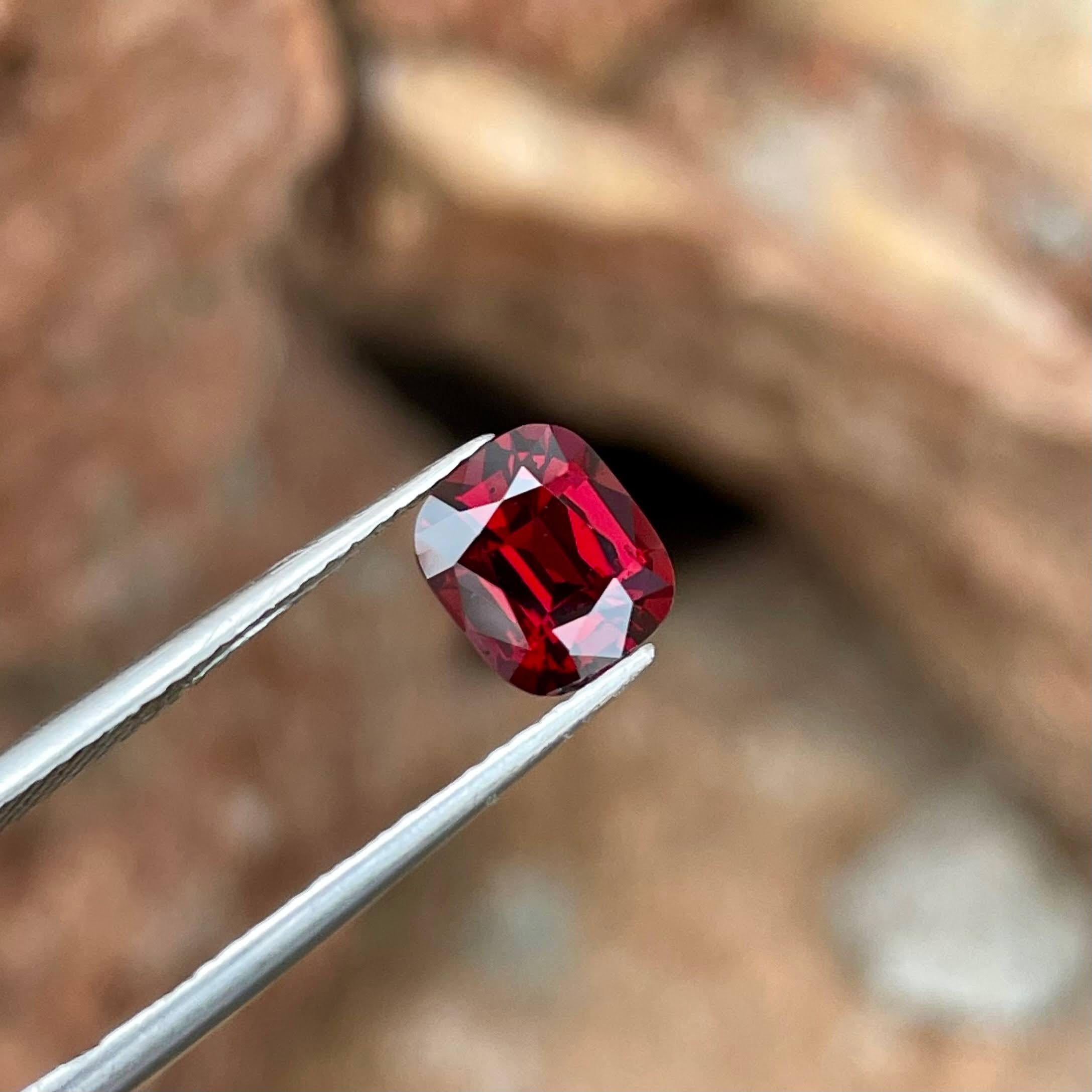 Weight 1.65 carats 
Dimensions 7.22x6.12x4.5 mm
Treatment none 
Origin Burma 
Clarity eye clean 
Shape cushion 
Cut fancy cushion 





Behold the allure of this exquisite 1.65 carats Natural Red Burmese Spinel, a gemstone of unparalleled beauty and