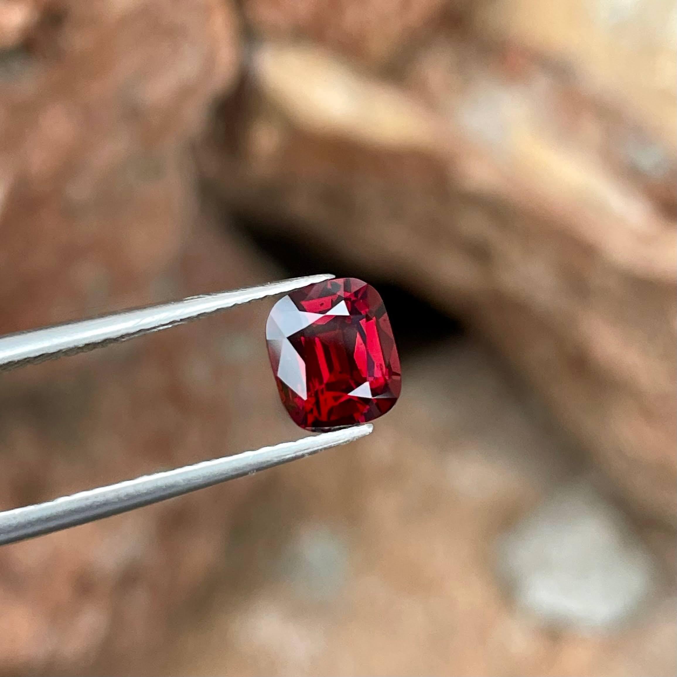 Modern 1.65 Carats Natural Red Burmese Loose Spinel Stone Cushion Cut Gemstone For Sale