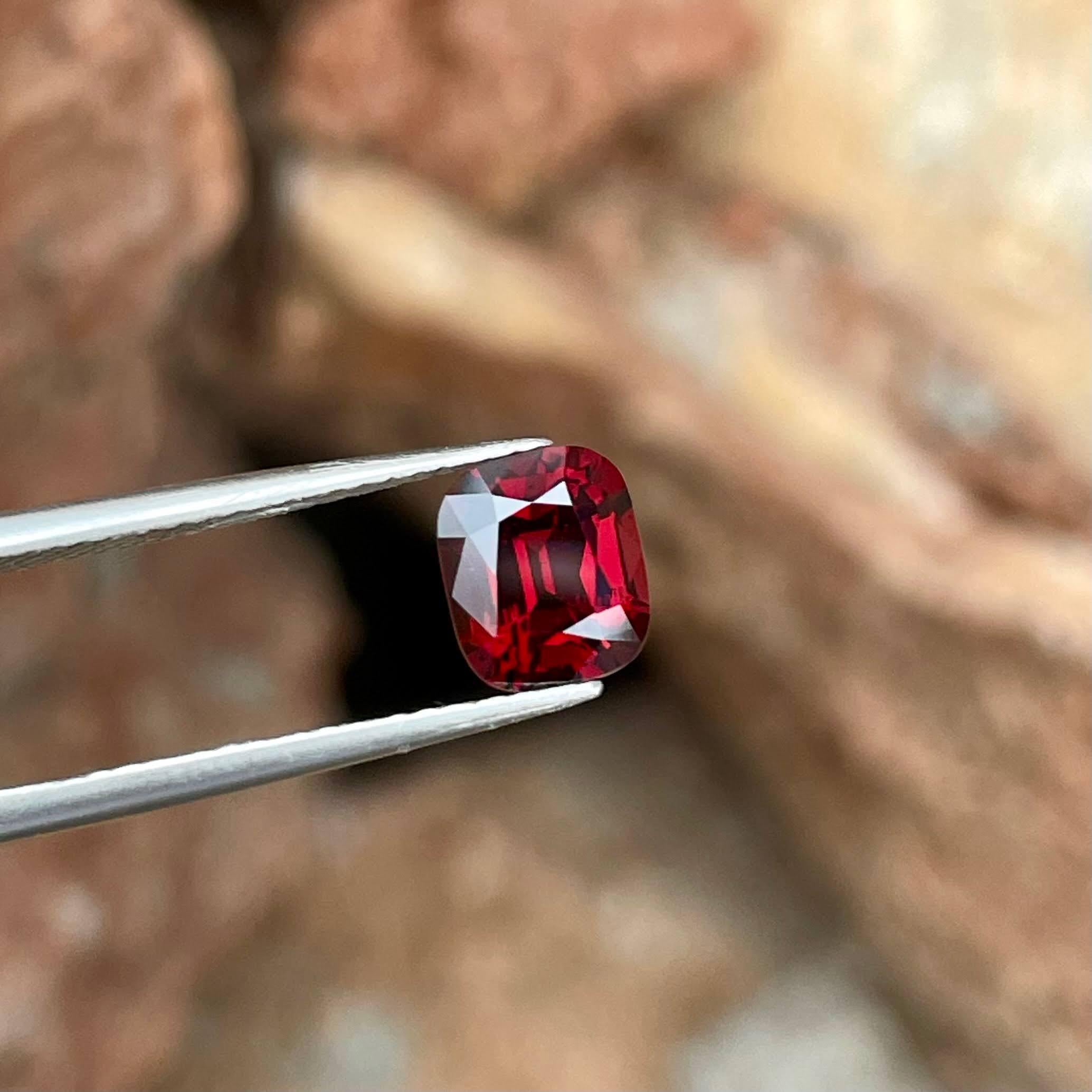 Women's or Men's 1.65 Carats Natural Red Burmese Loose Spinel Stone Cushion Cut Gemstone For Sale