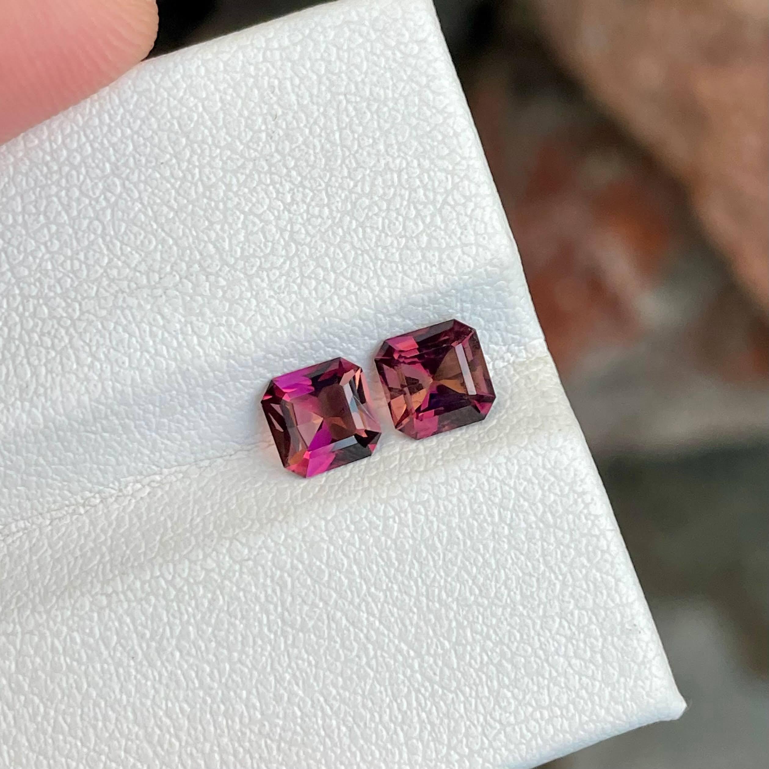 1.65 Carats Purplish Red Tourmaline Pair Asscher Cut Natural Nigerian Gemstone In New Condition For Sale In Bangkok, TH
